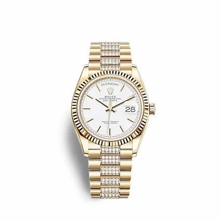 Rolex Day-Date 36 Yellow Gold / Fluted / White / President - Diamond 128238-0082 (M128238-0082)